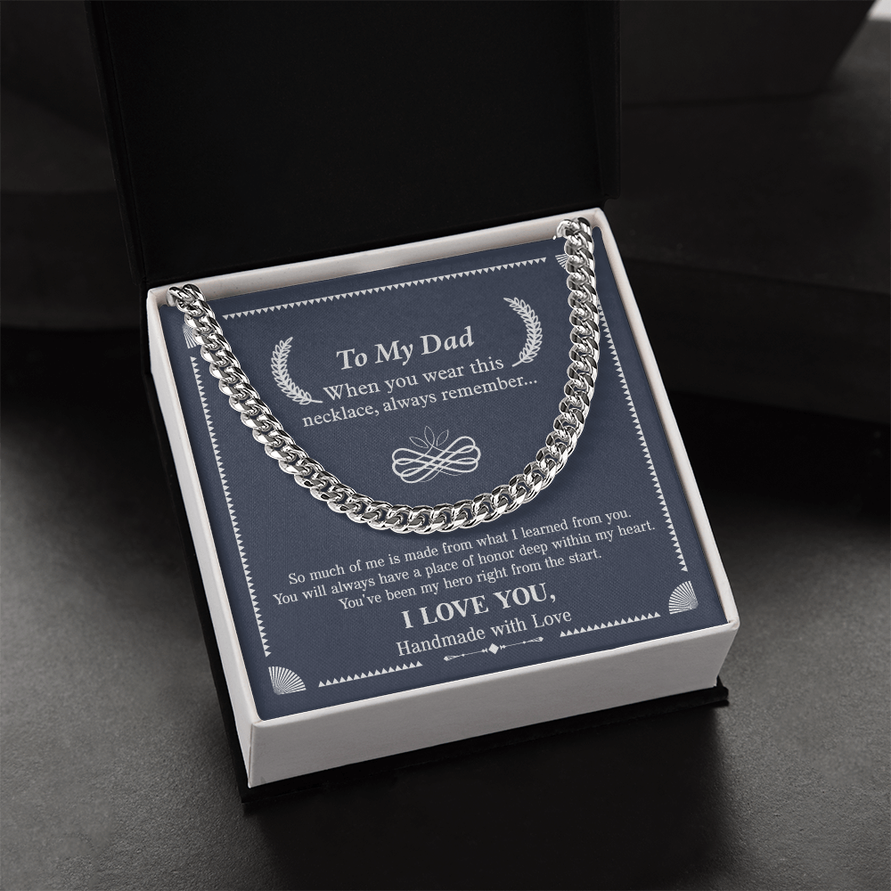 To My Dad Necklace – Silver Cuban Link Chain with Heartfelt Message Card Gift