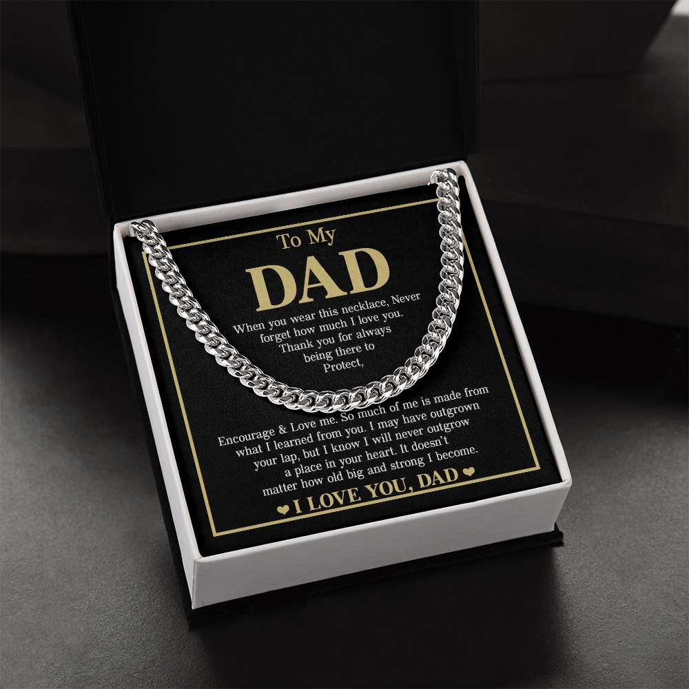 To My Dad Necklace – Silver Cuban Link Chain with Heartfelt Message Card Gift