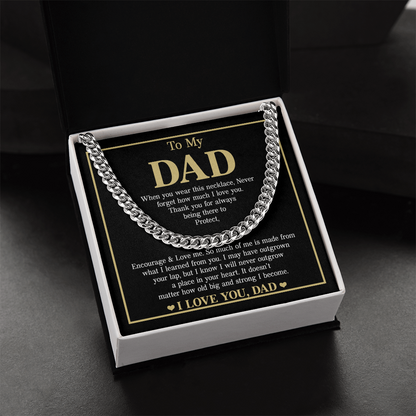 To My Dad Necklace – Silver Cuban Link Chain with Heartfelt Message Card Gift