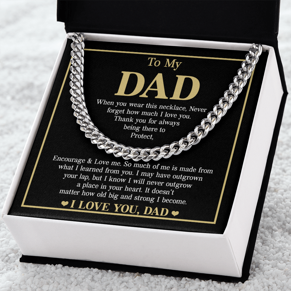 To My Dad Necklace – Silver Cuban Link Chain with Heartfelt Message Card Gift