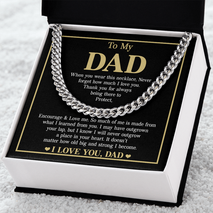 To My Dad Necklace – Silver Cuban Link Chain with Heartfelt Message Card Gift