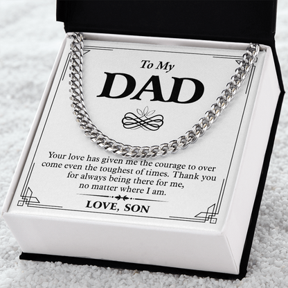 To My Dad Necklace from Son – Silver Cuban Link Chain with Heartfelt Message Card Gift