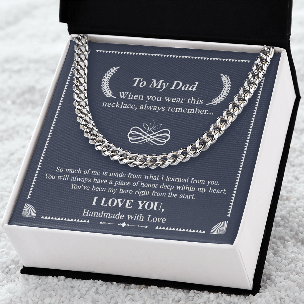 To My Dad Necklace – Silver Cuban Link Chain with Heartfelt Message Card Gift
