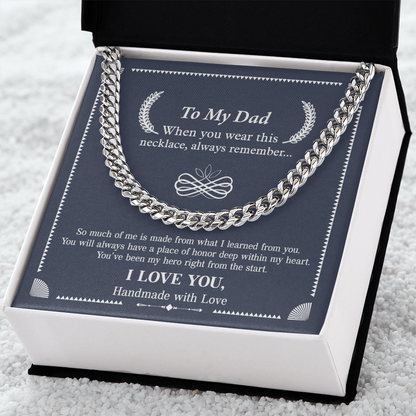 To My Dad Necklace – Silver Cuban Link Chain with Heartfelt Message Card Gift