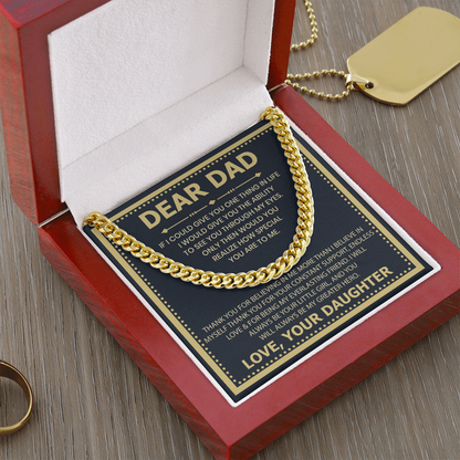 Dear Dad Necklace from Daughter – Silver Cuban Link Chain with Heartfelt Message Card Gift