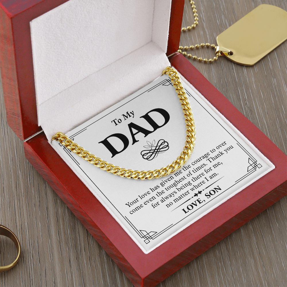 To My Dad Necklace from Son – Silver Cuban Link Chain with Heartfelt Message Card Gift