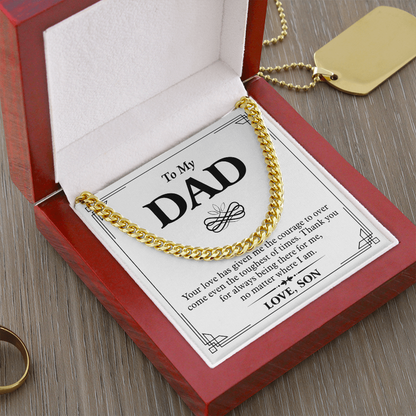 To My Dad Necklace from Son – Silver Cuban Link Chain with Heartfelt Message Card Gift