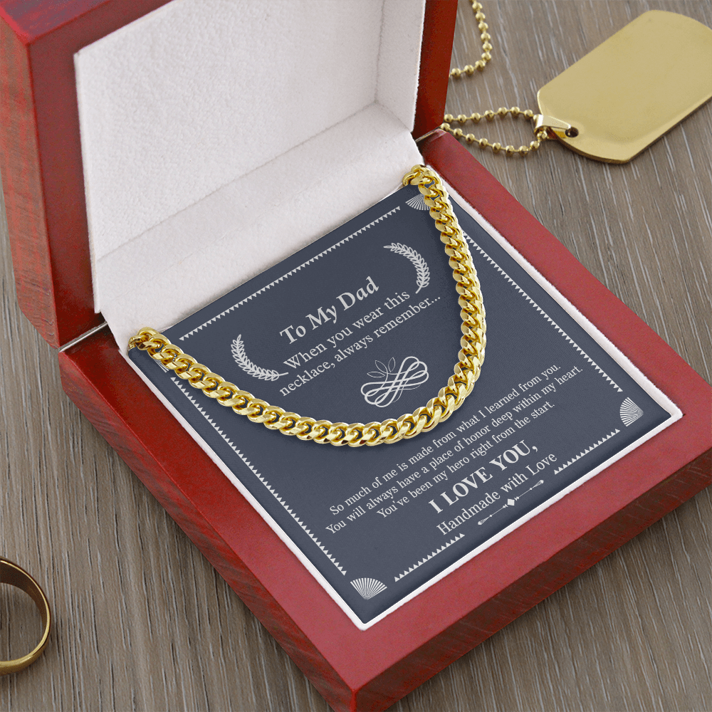 To My Dad Necklace – Silver Cuban Link Chain with Heartfelt Message Card Gift