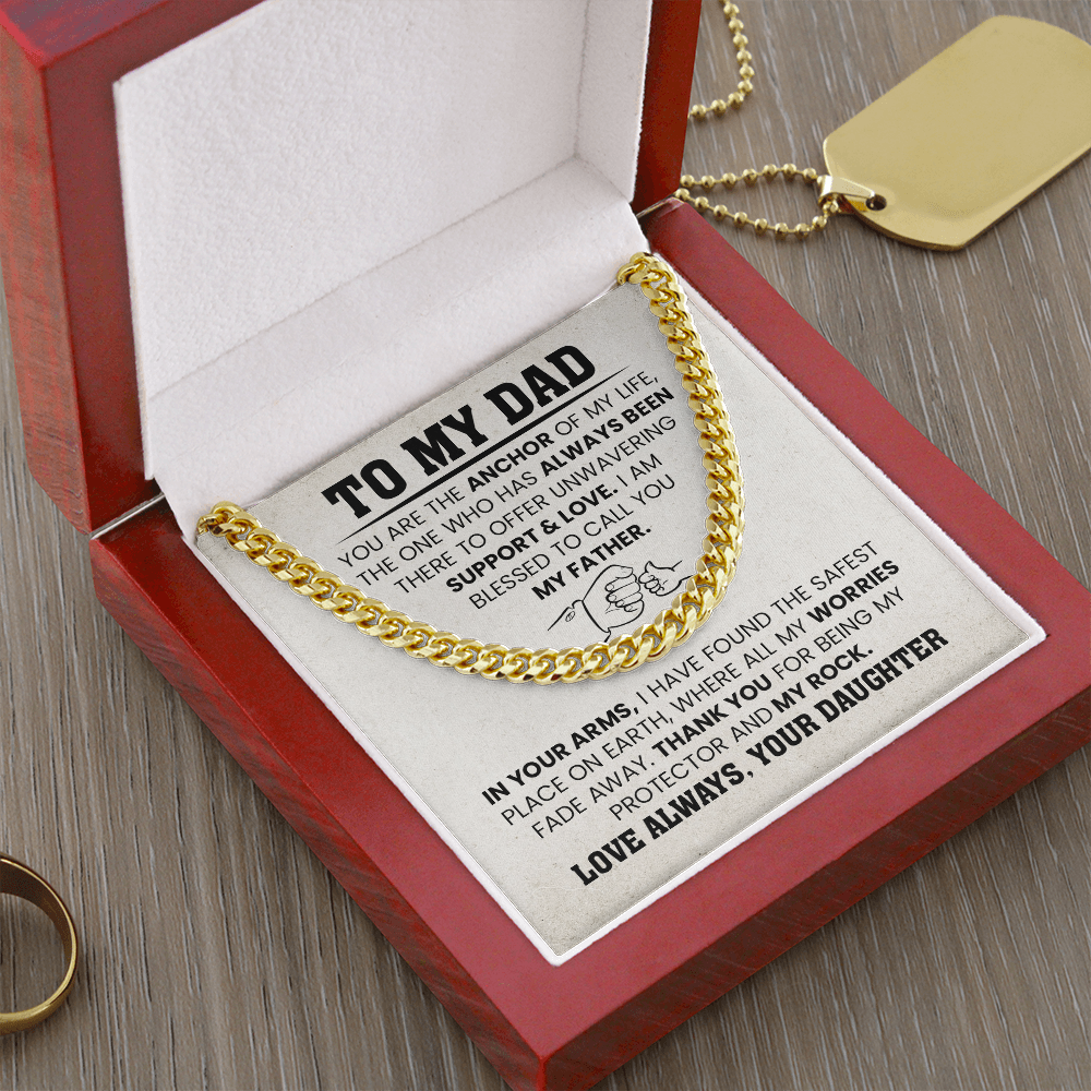 To My Dad Cuban Chain Necklace – Gift from Daughter for Dad, Sentimental Father Appreciation Necklace