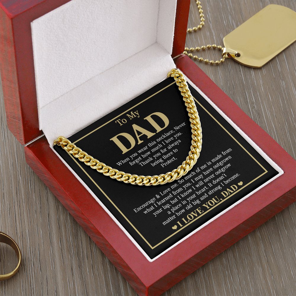 To My Dad Necklace – Silver Cuban Link Chain with Heartfelt Message Card Gift