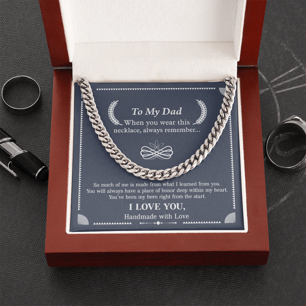 To My Dad Necklace – Silver Cuban Link Chain with Heartfelt Message Card Gift