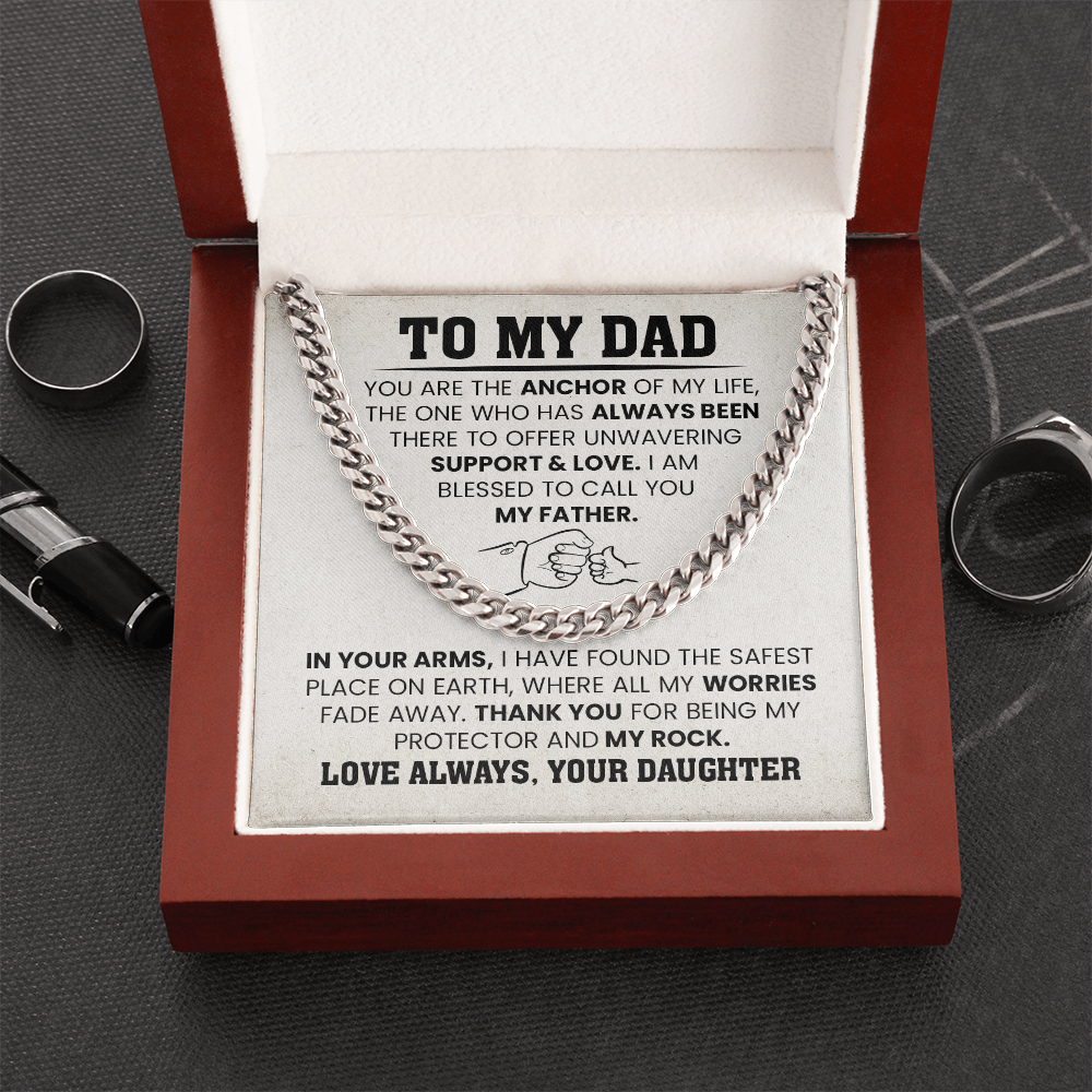 To My Dad Cuban Chain Necklace – Gift from Daughter for Dad, Sentimental Father Appreciation Necklace
