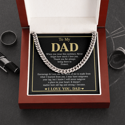 To My Dad Necklace – Silver Cuban Link Chain with Heartfelt Message Card Gift