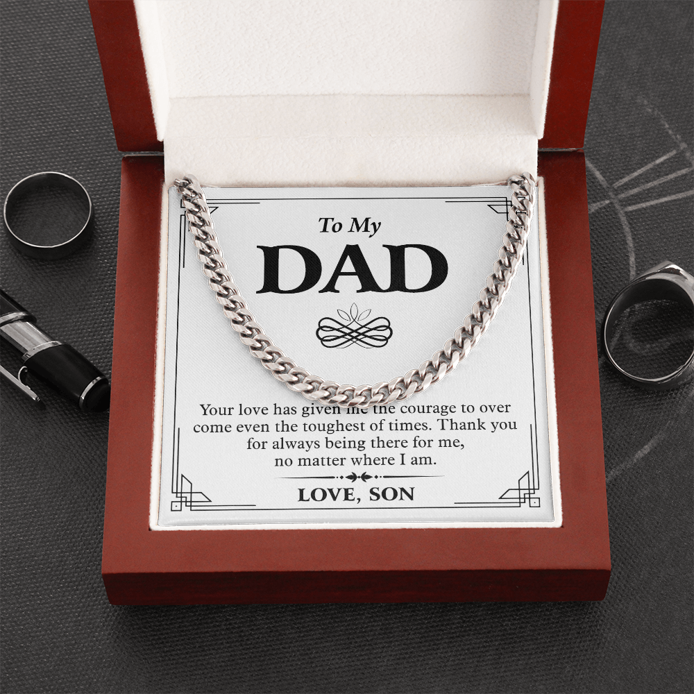To My Dad Necklace from Son – Silver Cuban Link Chain with Heartfelt Message Card Gift