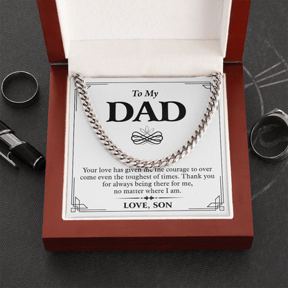 To My Dad Necklace from Son – Silver Cuban Link Chain with Heartfelt Message Card Gift