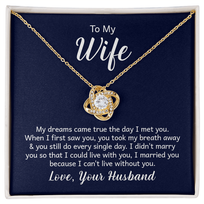 Love Knot Necklace for Wife from Husband – 14k White/18k Yellow Gold Plated CZ Pendant, Adjustable Chain, Gift Box Included