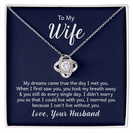 Love Knot Necklace for Wife from Husband – 14k White/18k Yellow Gold Plated CZ Pendant, Adjustable Chain, Gift Box Included