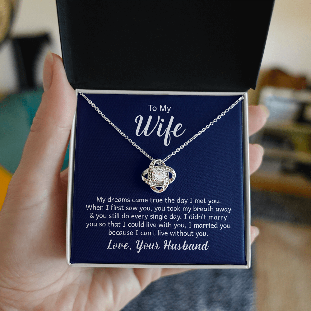 Love Knot Necklace for Wife from Husband – 14k White/18k Yellow Gold Plated CZ Pendant, Adjustable Chain, Gift Box Included