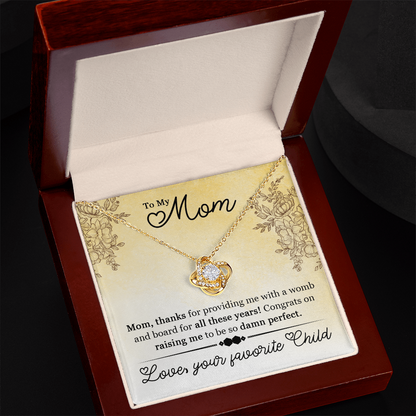 To My Mom Necklace – Funny Gift for Mom from Daughter or Son, Mother’s Day Jewelry, Love Your Favorite Child Pendant