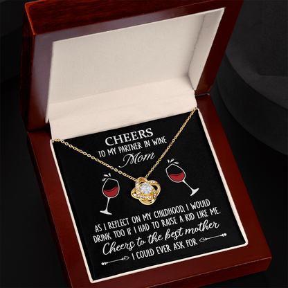 Cheers To My Partner In Wine Mom Necklace – Funny Mother’s Day Gift for Mom, Wine Lover Mom Jewelry
