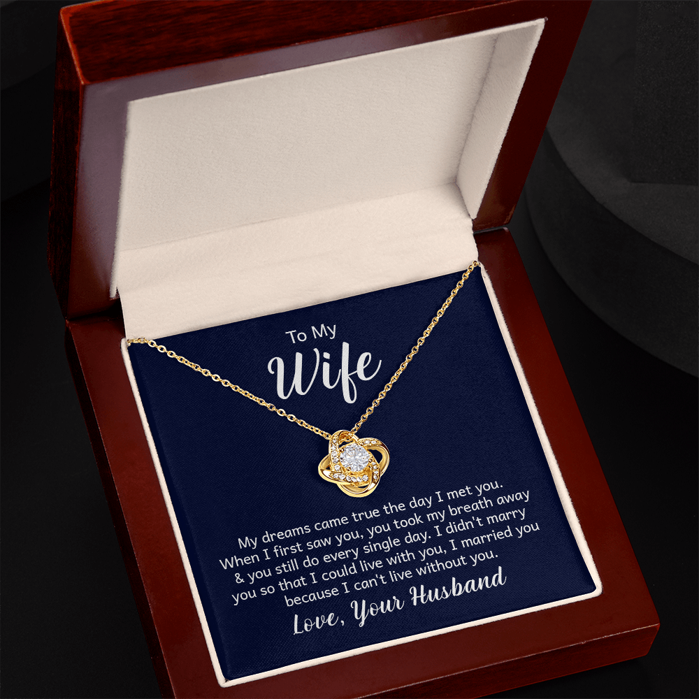 Love Knot Necklace for Wife from Husband – 14k White/18k Yellow Gold Plated CZ Pendant, Adjustable Chain, Gift Box Included