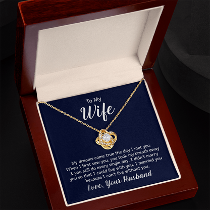 Love Knot Necklace for Wife from Husband – 14k White/18k Yellow Gold Plated CZ Pendant, Adjustable Chain, Gift Box Included