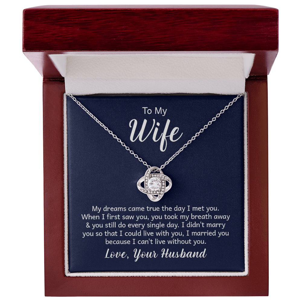 Love Knot Necklace for Wife from Husband – 14k White/18k Yellow Gold Plated CZ Pendant, Adjustable Chain, Gift Box Included
