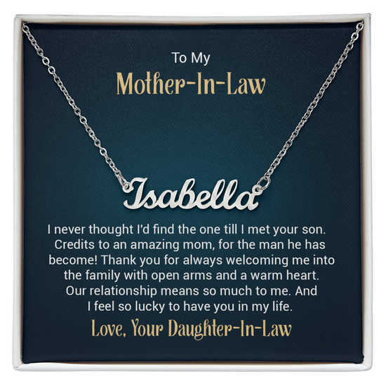 To My Mother-In-Law – Custom Name Necklace from Daughter-In-Law (Stainless or 18K Gold, 16–18" Adjustable)