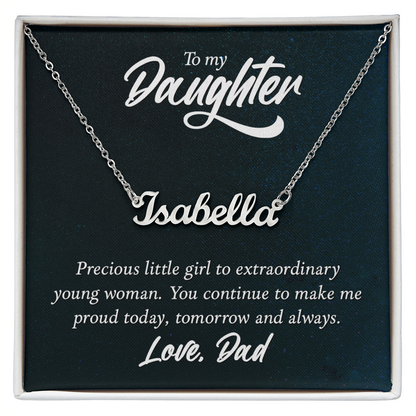 Custom Name Necklace for Daughter from Dad – Personalized Script Pendant (Stainless or 18K Gold), 16–18" Adjustable