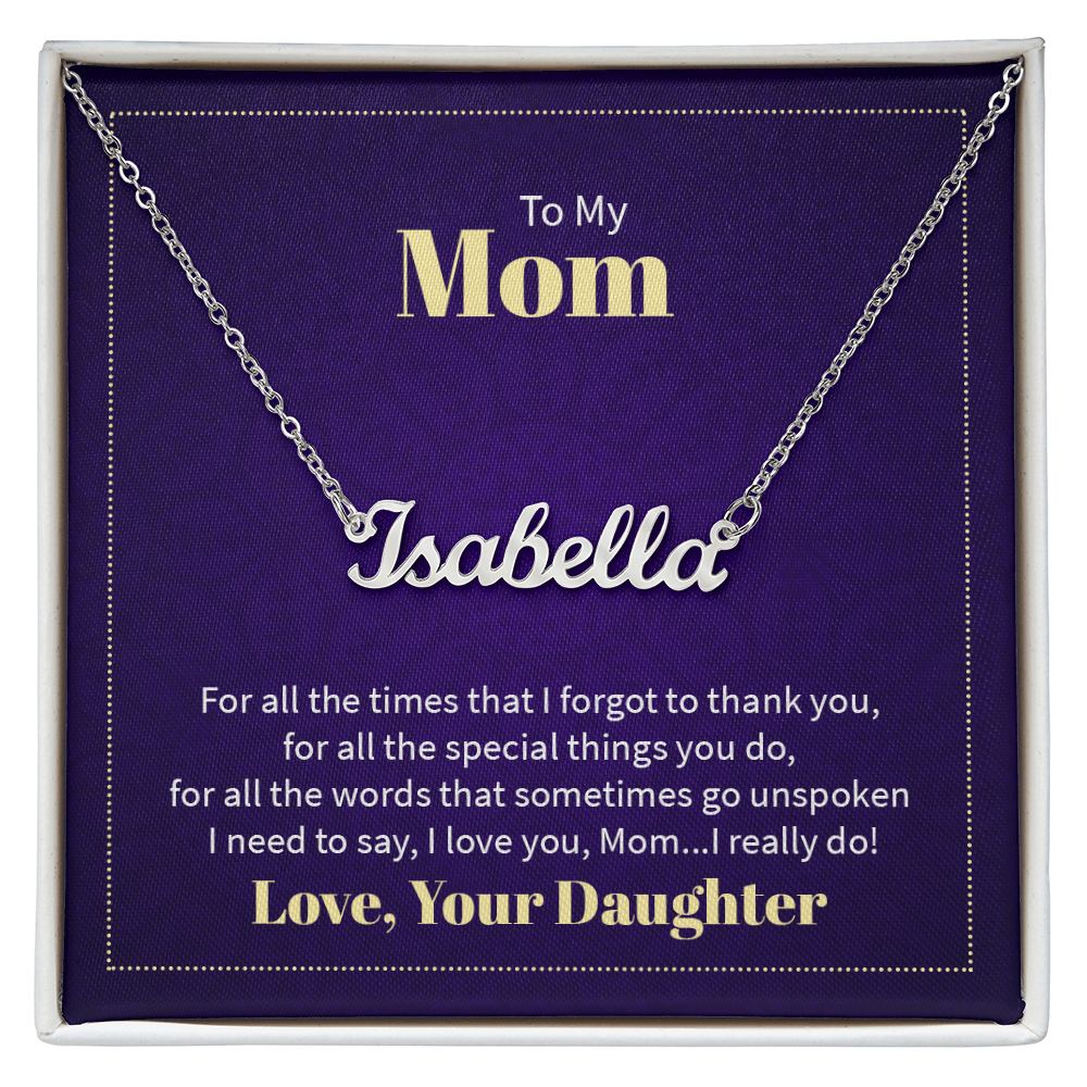 Custom Name Necklace - For Mom From Daughter: Personalized Script Pendant, Adjustable Chain, Gift Box &amp; Message Card