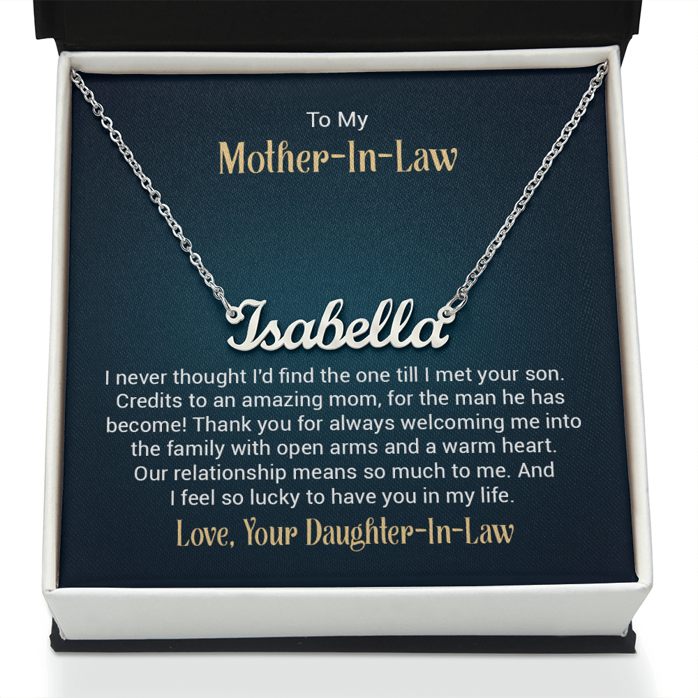 To My Mother-In-Law – Custom Name Necklace from Daughter-In-Law (Stainless or 18K Gold, 16–18" Adjustable)