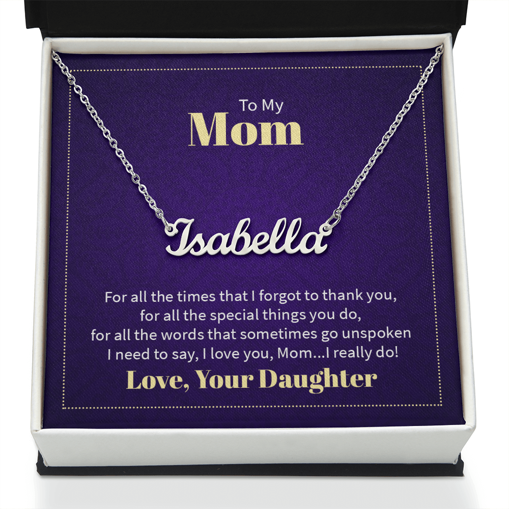 Custom Name Necklace - For Mom From Daughter: Personalized Script Pendant, Adjustable Chain, Gift Box &amp; Message Card