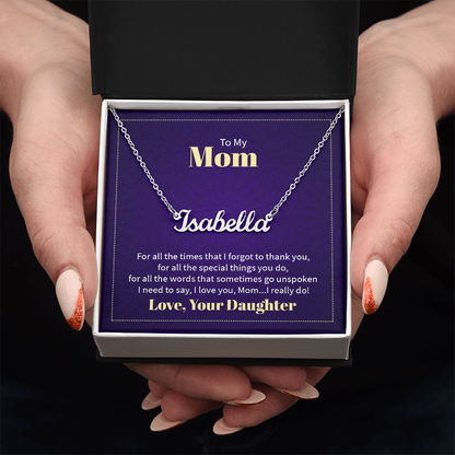 Custom Name Necklace - For Mom From Daughter: Personalized Script Pendant, Adjustable Chain, Gift Box &amp; Message Card