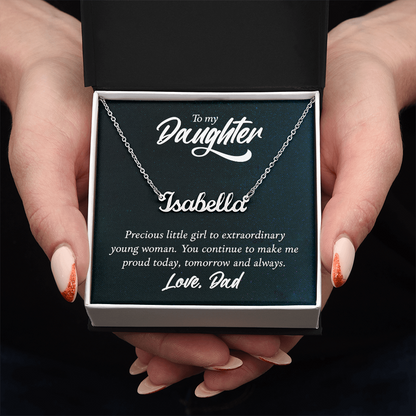 Custom Name Necklace for Daughter from Dad – Personalized Script Pendant (Stainless or 18K Gold), 16–18" Adjustable