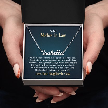 To My Mother-In-Law – Custom Name Necklace from Daughter-In-Law (Stainless or 18K Gold, 16–18" Adjustable)
