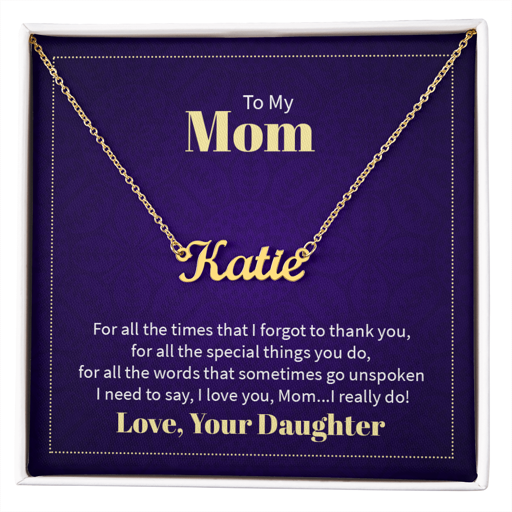 Custom Name Necklace - For Mom From Daughter: Personalized Script Pendant, Adjustable Chain, Gift Box &amp; Message Card