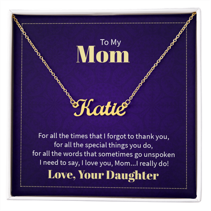 Custom Name Necklace - For Mom From Daughter: Personalized Script Pendant, Adjustable Chain, Gift Box &amp; Message Card