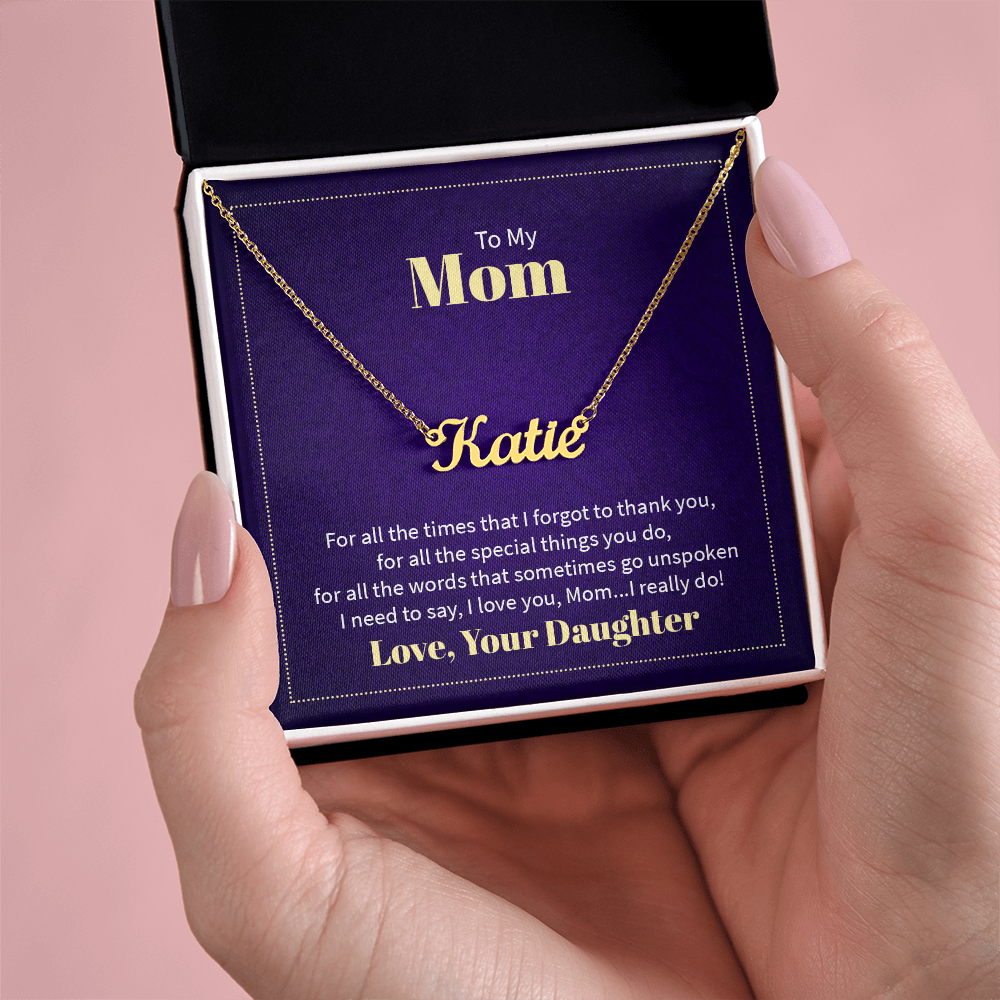 Custom Name Necklace - For Mom From Daughter: Personalized Script Pendant, Adjustable Chain, Gift Box &amp; Message Card