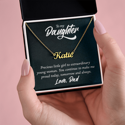Custom Name Necklace for Daughter from Dad – Personalized Script Pendant (Stainless or 18K Gold), 16–18" Adjustable