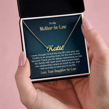 To My Mother-In-Law – Custom Name Necklace from Daughter-In-Law (Stainless or 18K Gold, 16–18" Adjustable)