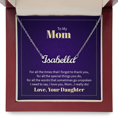 Custom Name Necklace - For Mom From Daughter: Personalized Script Pendant, Adjustable Chain, Gift Box &amp; Message Card