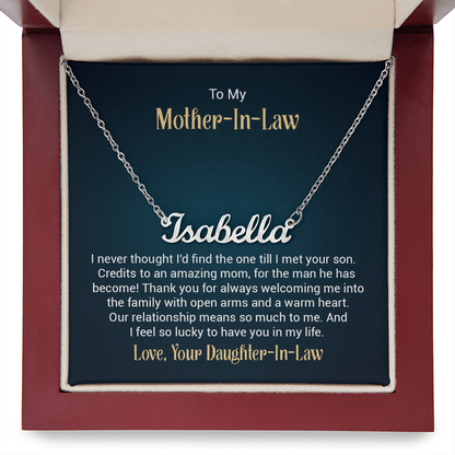 To My Mother-In-Law – Custom Name Necklace from Daughter-In-Law (Stainless or 18K Gold, 16–18" Adjustable)