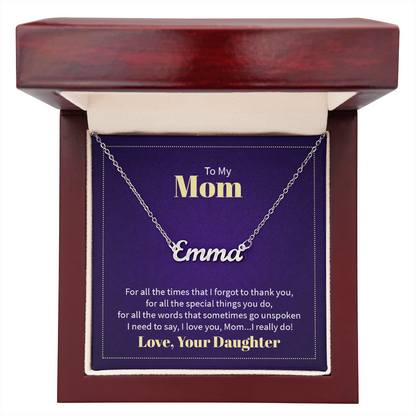 Custom Name Necklace - For Mom From Daughter: Personalized Script Pendant, Adjustable Chain, Gift Box &amp; Message Card