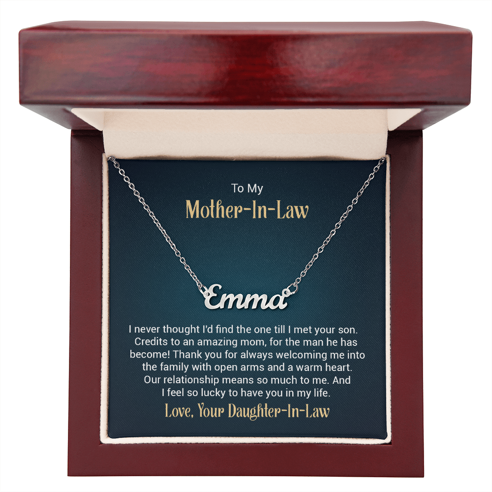 To My Mother-In-Law – Custom Name Necklace from Daughter-In-Law (Stainless or 18K Gold, 16–18" Adjustable)