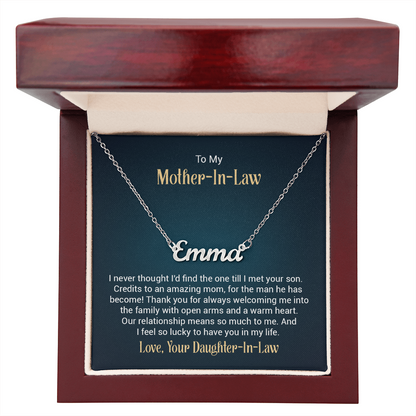 To My Mother-In-Law – Custom Name Necklace from Daughter-In-Law (Stainless or 18K Gold, 16–18" Adjustable)