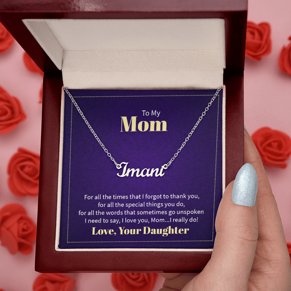 Custom Name Necklace - For Mom From Daughter: Personalized Script Pendant, Adjustable Chain, Gift Box &amp; Message Card