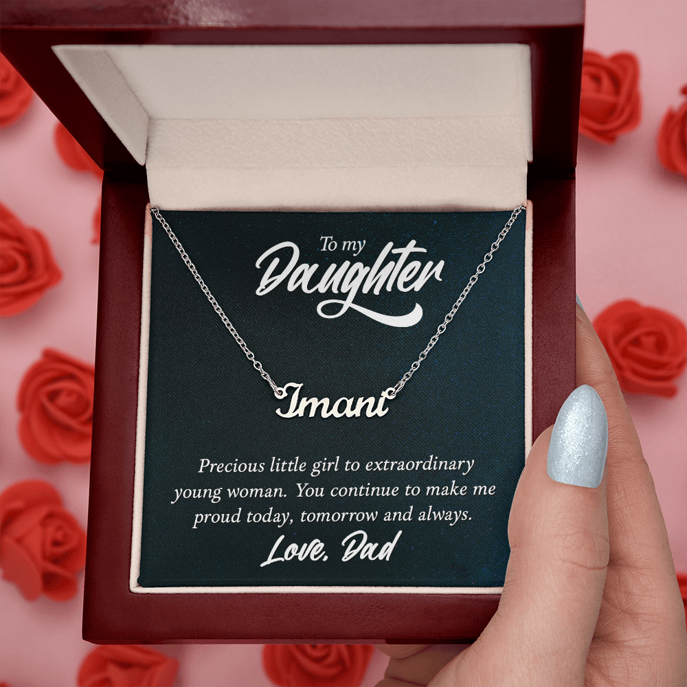 Custom Name Necklace for Daughter from Dad – Personalized Script Pendant (Stainless or 18K Gold), 16–18" Adjustable