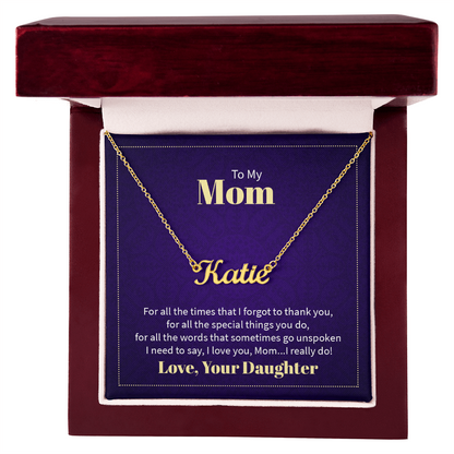 Custom Name Necklace - For Mom From Daughter: Personalized Script Pendant, Adjustable Chain, Gift Box &amp; Message Card