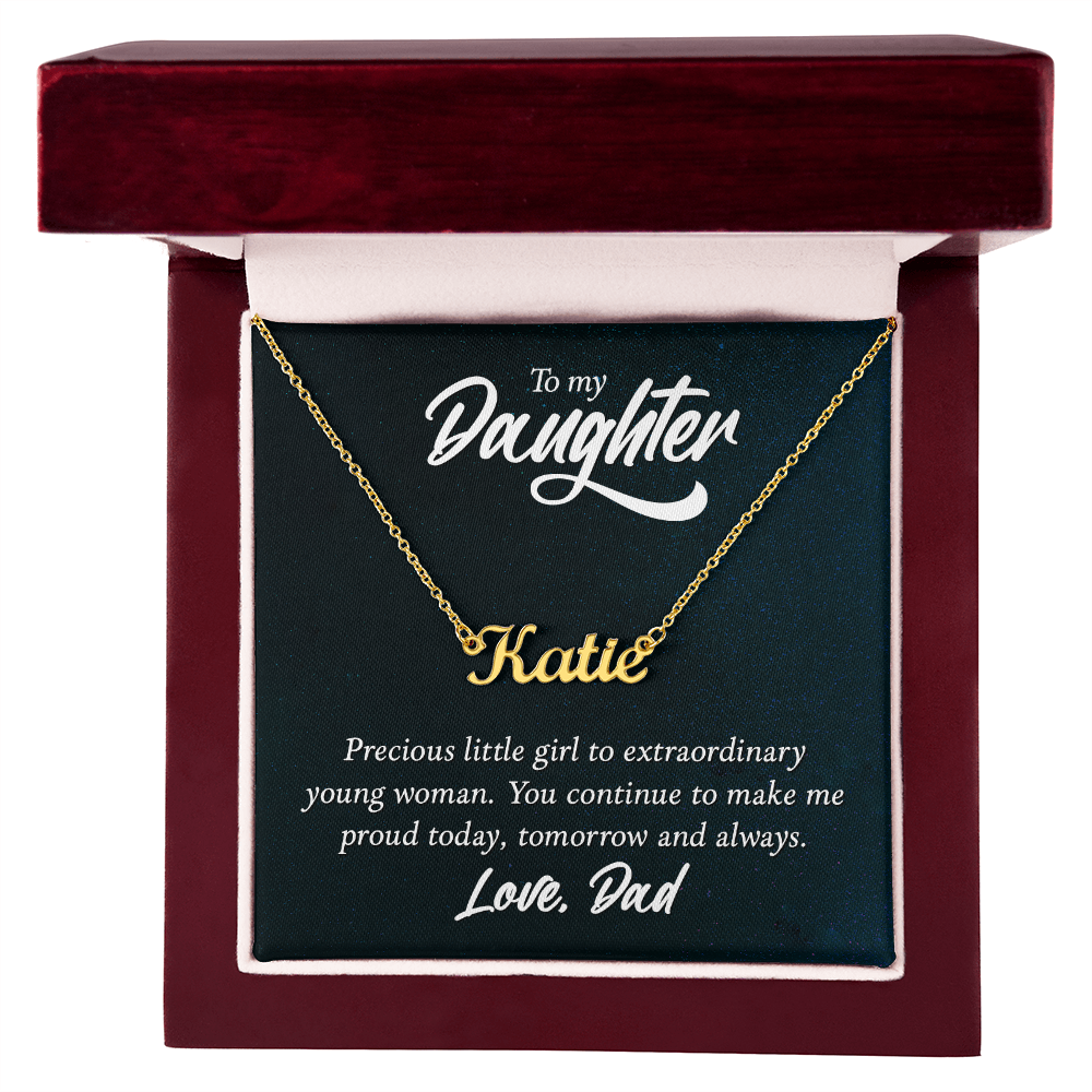 Custom Name Necklace for Daughter from Dad – Personalized Script Pendant (Stainless or 18K Gold), 16–18" Adjustable