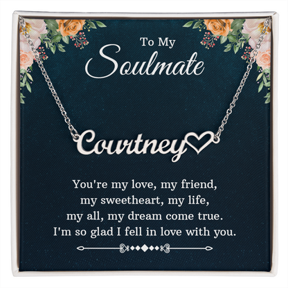 “To My Soulmate” Personalized Heart Name Necklace – Custom 11-Char Script, Stainless Steel or 18K Gold, 16–18" Chain, Made in USA